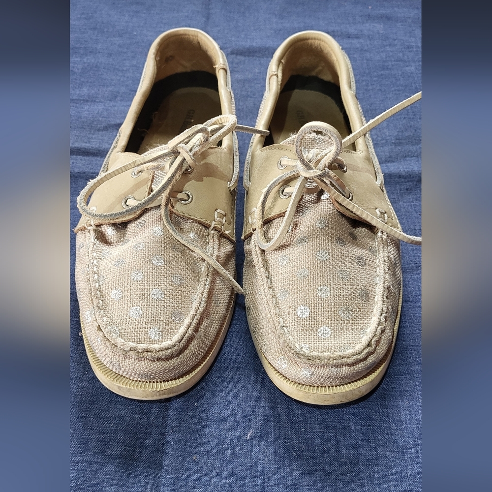 Bass crew slide tan with silver polka dot on shoes size 9 M